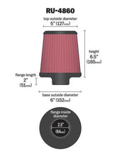 Load image into Gallery viewer, K&amp;N Filter Universal Rubber Filter 2 1/2 inch Flange 6 inch Base 5 inch Top 6 1/2 inch Height K&amp;N Engineering KNNRU-4860