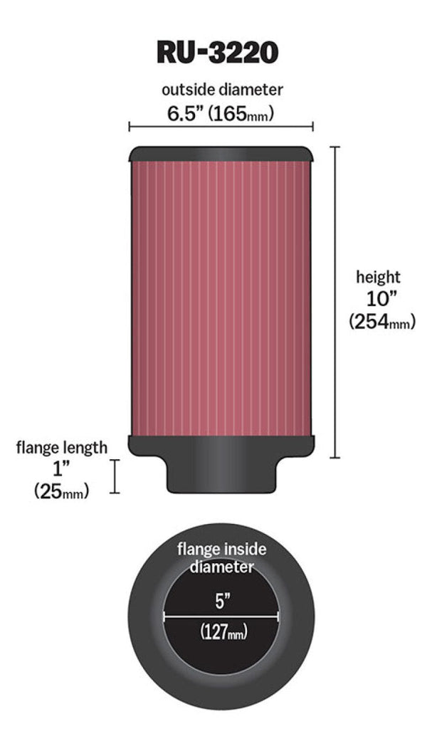 K&N Filter Universal Rubber Filter 5in Flange ID / 6.5in OD / 10in Height K&N Engineering KNNRU-3220