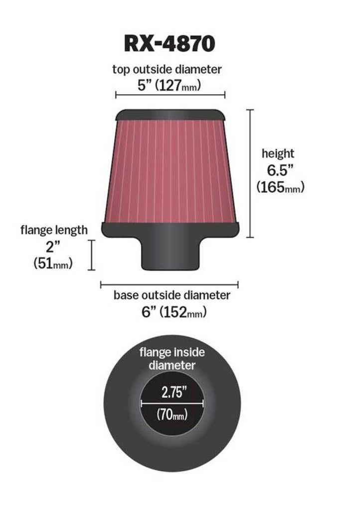 K&N Filter Universal X Stream Clamp-On 2 3/4 inch Flange 6 inch Base 5 inch Top 6 1/2 inch Height K&N Engineering KNNRX-4870