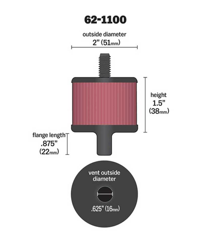 K&N Steel Base Crankcase Vent Filter 0.5in Vent OD x 2in OD x 1.5in Height K&N Engineering KNN62-1100