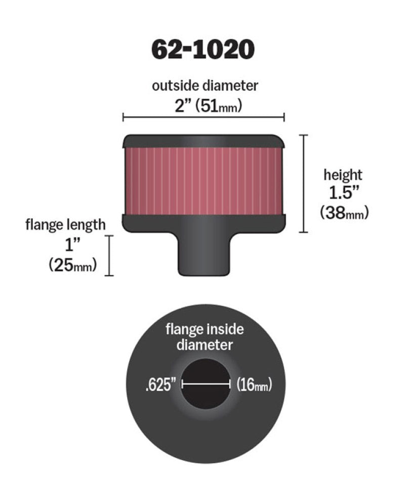 K&N Steel Base Crankcase Vent Filter .625in Vent OD x 2in OD x 1.5in Height K&N Engineering KNN62-1020