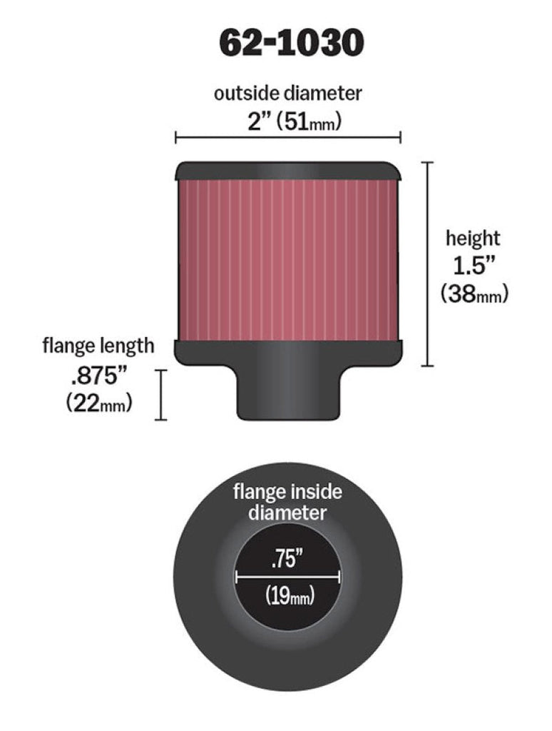 K&N Steel Base Crankcase Vent Filter .75in Vent OD x 2in OD x 1.5in Height K&N Engineering KNN62-1030