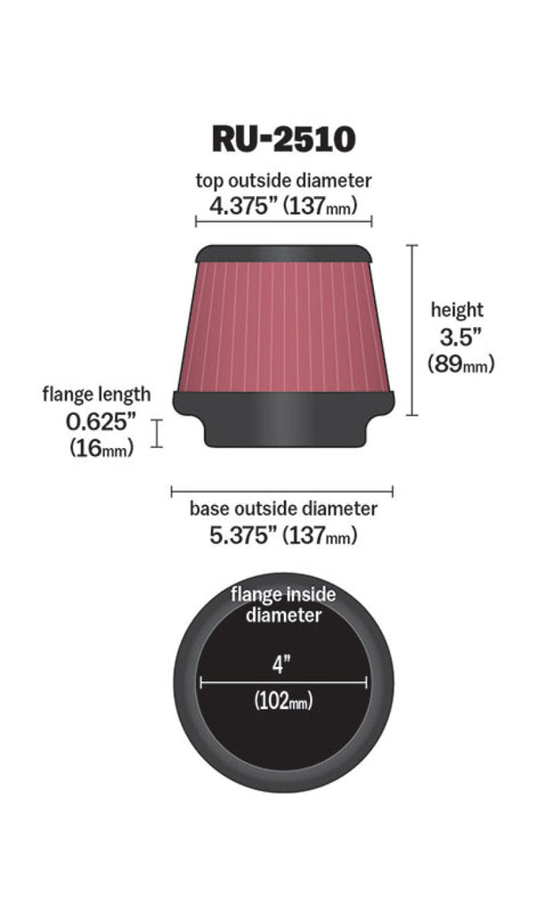 K&N Universal 4 Inch Filter K&N Engineering KNNRU-2510