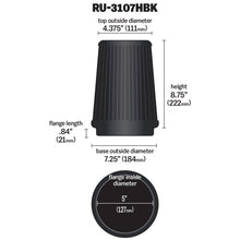 Load image into Gallery viewer, K&amp;N Universal Air Filter (5in Flange / 6-1/2in Base / 4-3/8in Top OD / 8-3/4in Height) K&amp;N Engineering KNNRU-3107HBK