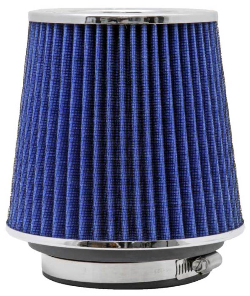 K&N Universal Air Filter Chrome Round Tapered Blue - 4in Flange ID x 1.125in Flange Length x 5.5in H - Black Ops Auto Works