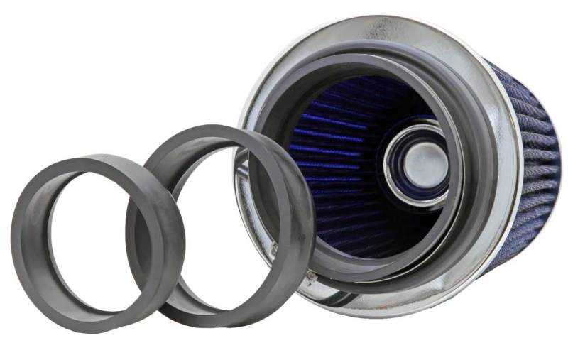 K&N Universal Air Filter Chrome Round Tapered Blue - 4in Flange ID x 1.125in Flange Length x 5.5in H - Black Ops Auto Works