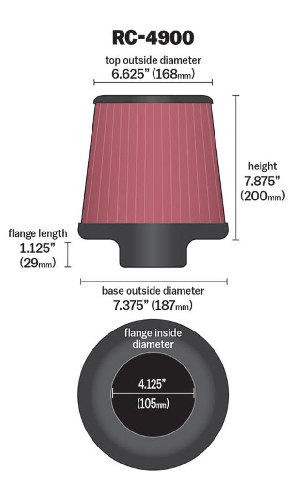 K&N Universal Air Filter Round Tapered 7.375in Base OD / 6.625in Top OD / 7.875in Height K&N Engineering KNNRC-4900