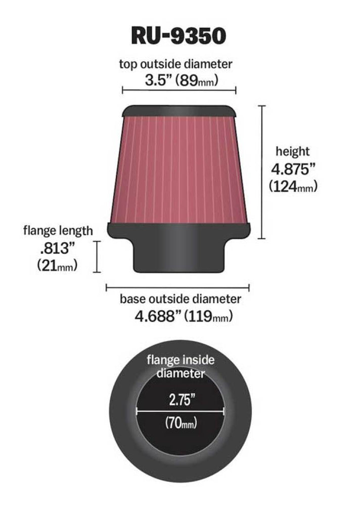K&N Universal Clamp-On Air Filter 2-3/4in FLG / 4-11/16in B / 3-1/2in T / 4-7/8in H K&N Engineering KNNRU-9350