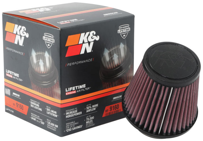 K&N Universal Clamp-On Air Filter 3-1/8in FLG / 4-15/16in B / 3-1/2in T / 4-3/8in H K&N Engineering KNNRF-9160