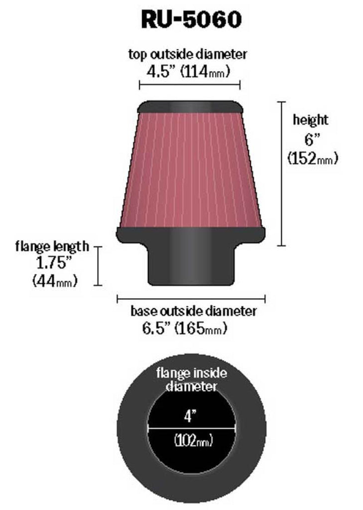 K&N Universal Clamp-On Air Filter 4in FLG / 6-1/2in B / 4-1/2in T / 6in H K&N Engineering KNNRU-5060