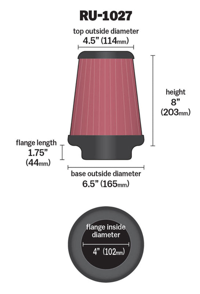 K&N Universal Clamp-On Air Filter 4in FLG / 6-1/2in B / 4-1/2in T / 8in H K&N Engineering KNNRU-1027