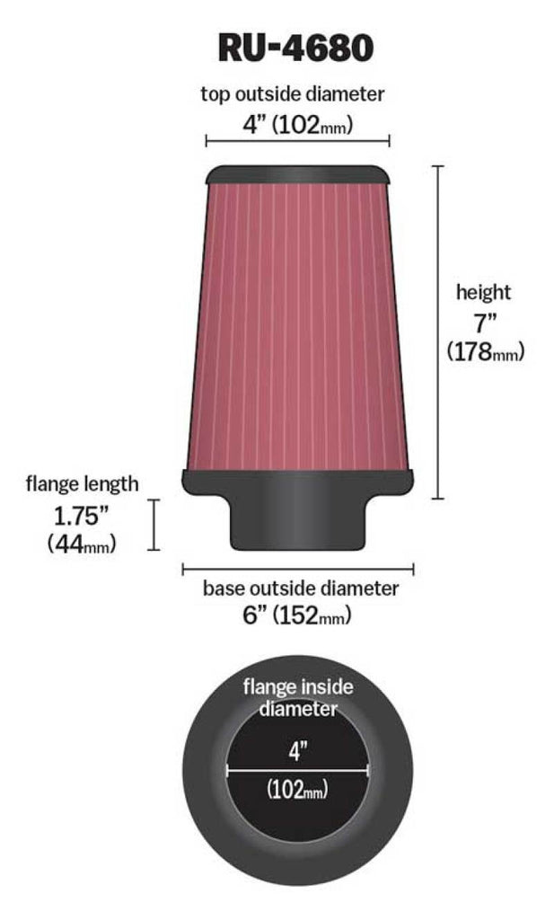 K&N Universal Clamp-On Air Filter 4in FLG / 6in B / 4in T / 7in H K&N Engineering KNNRU-4680