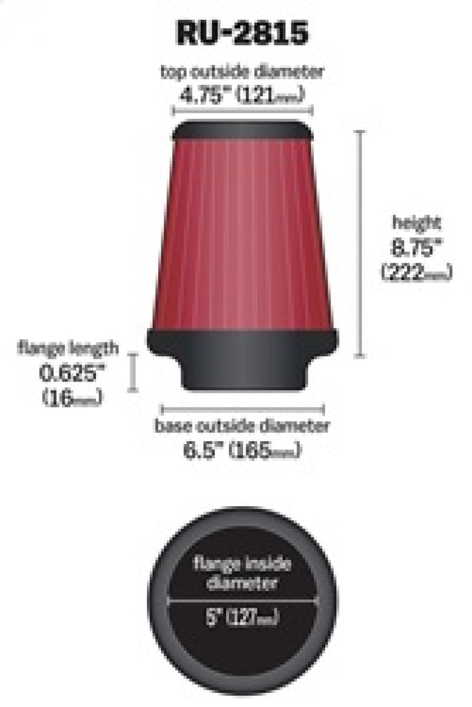 K&N Universal Clamp-On Air Filter 5in FLG / 6-1/2in B / 4-3/8in T / 8-3/4in H K&N Engineering KNNRU-2815