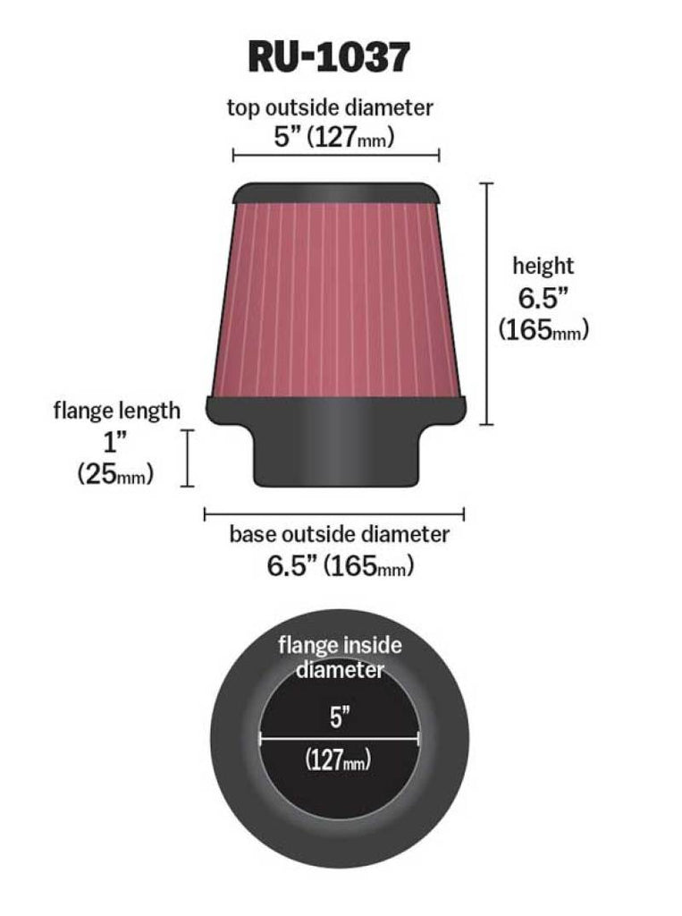 K&N Universal Clamp-On Air Filter 5in FLG / 6-1/2in B / 5in T / 6-1/2in H K&N Engineering KNNRU-1037