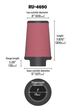 Load image into Gallery viewer, K&amp;N Universal Round Tapered Filter 3 inch FLG / 5 inch Bottom / 4 inch Top / 7 7/8 inch Height K&amp;N Engineering KNNRU-4690