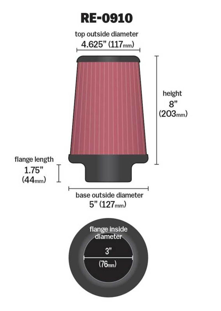 K&N Universal Rubber Filter 3inch FLG / 5inch OD-B / 4-5/8inch OD-T / 8inch H K&N Engineering KNNRE-0910