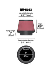Load image into Gallery viewer, K&amp;N Universal Rubber Filter 5in Flange ID x 6.5in Base OD x 4.5in Top OD x 4.125in Height K&amp;N Engineering KNNRU-5163