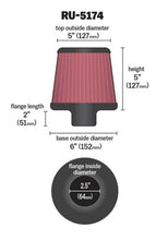 Load image into Gallery viewer, K&amp;N Universal Rubber Filter-Round Tapered 2.5in Flange ID x 6in Base OD x 5in Top OD x 5in Height K&amp;N Engineering KNNRU-5174