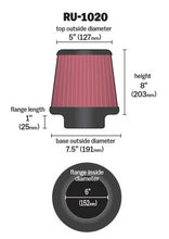Load image into Gallery viewer, K&amp;N Universal Tapered Filter 6in Flange ID x 7.5in Base OD x 5in Top OD x 8in Height K&amp;N Engineering KNNRU-1020