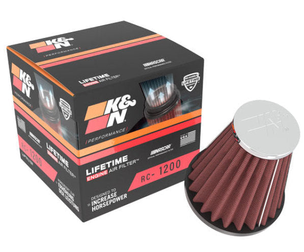 K&N washable reusable chrome top air filter with high-flow oiled cotton gauze media