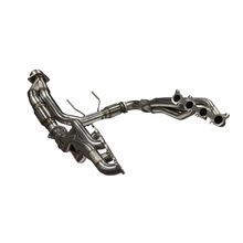 Load image into Gallery viewer, 3-inch catted Y-pipe connection from Kooks 1371H420 kit installed on F-150 Coyote