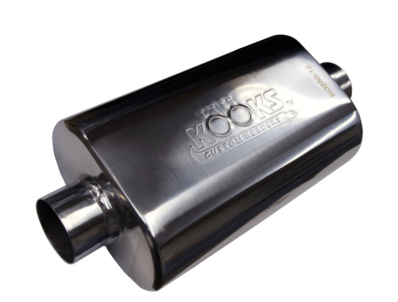 Kooks KO250-12 2.5 in. Oval Weld On Muffler 12 in. Body T304 Stainless Steel - Kooks Headers KSHKO250-12