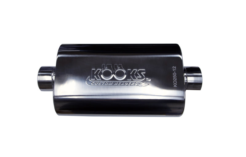 Kooks KO250-12 2.5 in. Oval Weld On Muffler 12 in. Body T304 Stainless Steel - Kooks Headers KSHKO250-12