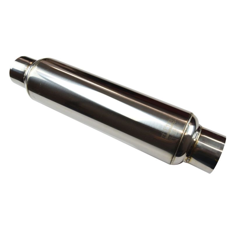 Kooks R300-14 3 inch polished stainless round muffler 14 inch body full view
