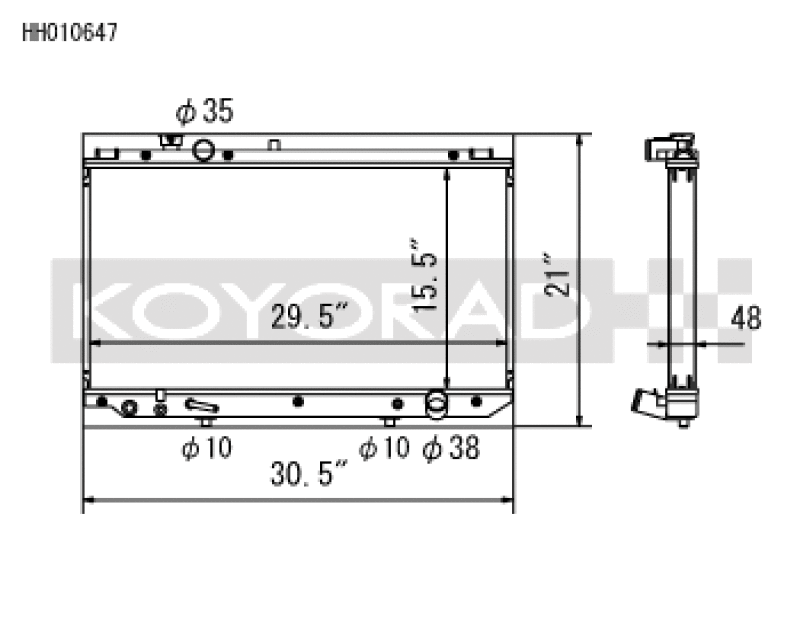 Koyo HH010647 radiator for Toyota Aristo and Lexus GS300 front view