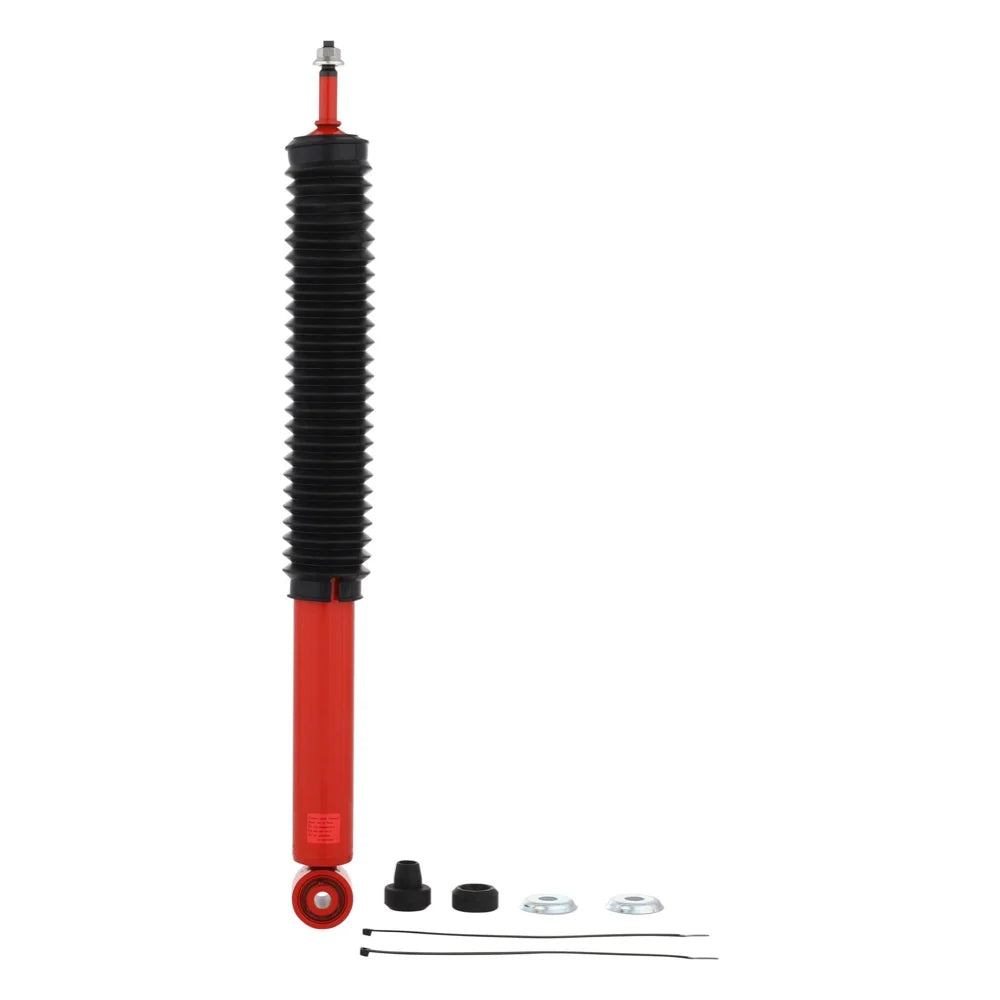 KYB 5650024 MonoMax rear shock absorber with mounting hardware on white background