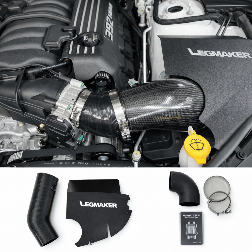 2018+ Dodge Durango SRT engine bay with Legmaker CAI and hood vents