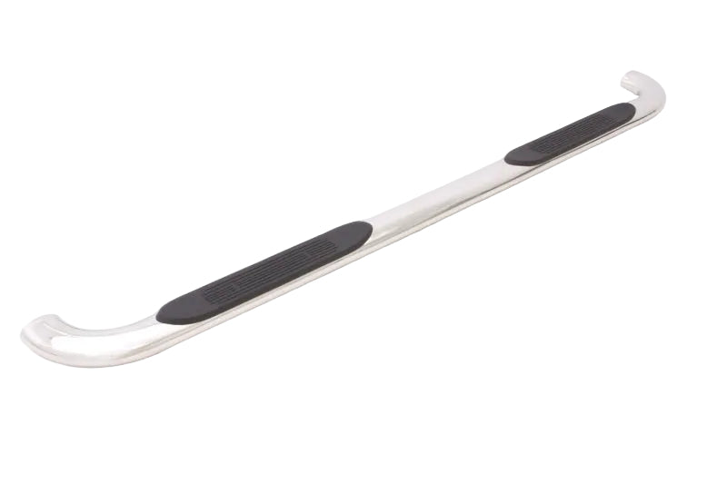 Close-up of Lund non-slip step pad and polished stainless oval tube