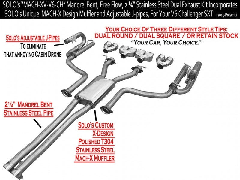 Mach XV-CH Cat Back Dual Exhaust Kit 2015-2022 Dodge Challenger SXT V6 - Black Ops Auto Works