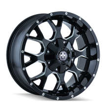 Load image into Gallery viewer, Mayhem 8015 Warrior 20x9 / 6x135 BP / 18mm Offset / 106mm Hub Black w/ Milled Spokes Wheel - Black Ops Auto Works