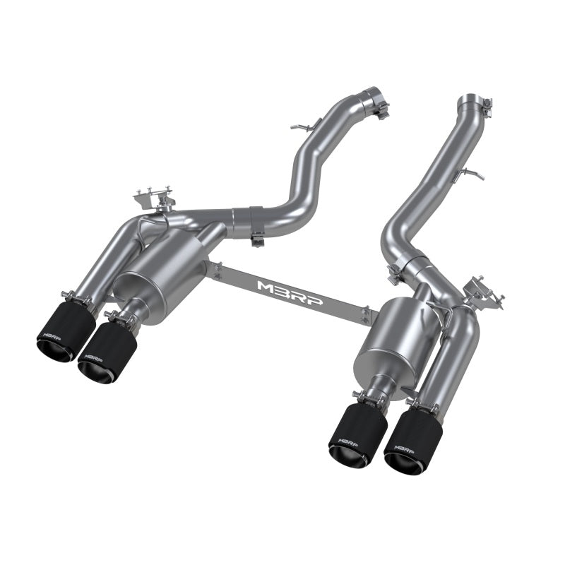 MBRP 18-22 BMW M2 Competition 3.0L T304 SS 3in Resonator-Back Exhaust Quad Rear w/ Carbon Fiber Tips - Black Ops Auto Works