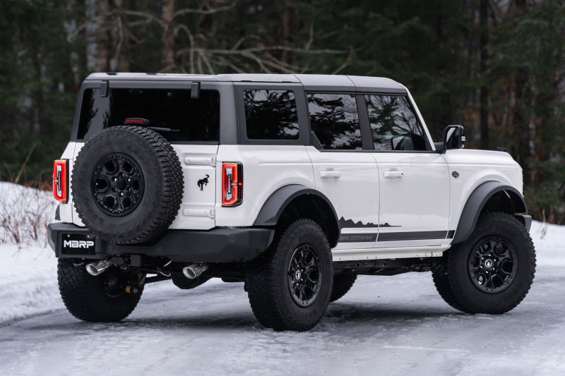 MBRP 21-22 Ford Bronco 2.3/2.7L EcoBoost 2/4-Dr 3in Catback Dual Split Rear Exit Aluminized Steel - Black Ops Auto Works