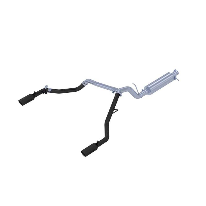 MBRP 19-20 Ford Ranger 2.3L 3in Dual Split Rear Outlet 4in OD Tips Black Coated Cat Back Exhaust - MBRP PS5223BLK