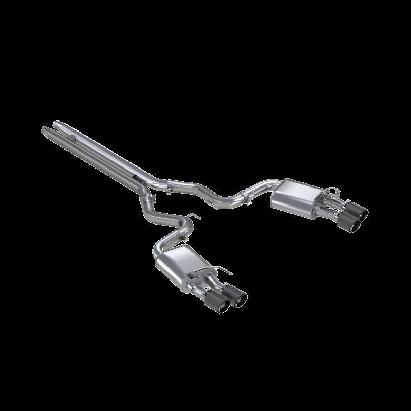 MBRP 18-20 Ford Mustang GT 5.0 w/ Quad Tip Active Exhaust Cat Back Split Rear T304 w/ Carb Fib Tips - MBRP PS72093CF