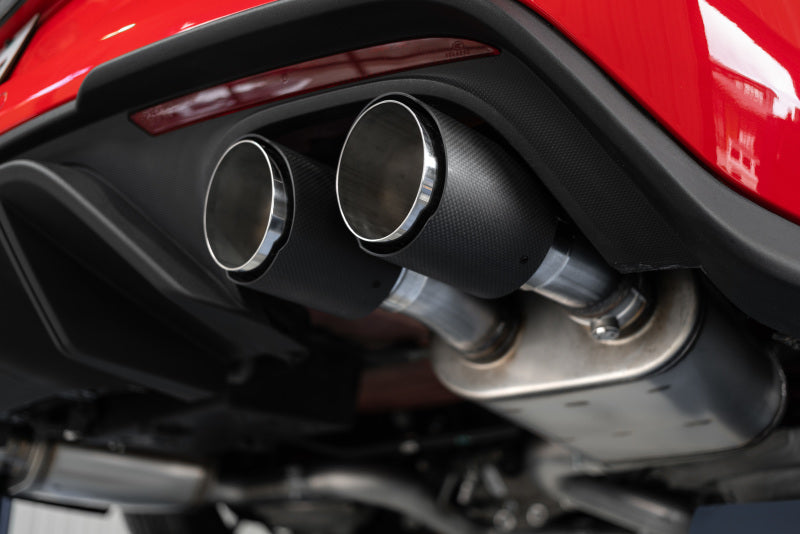 MBRP 18-20 Ford Mustang GT 5.0 w/ Quad Tip Active Exhaust Cat Back Split Rear T304 w/ Carb Fib Tips - MBRP PS72093CF