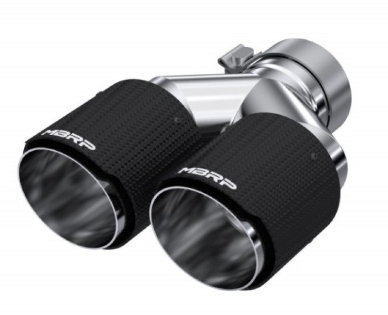MBRP 3in ID / Dual 4in OD Out Staggered L 9.87in / R 9.37in Dual Wall Carbon Fiber Univ Exhaust Tip - MBRP PT5182CF