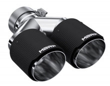 Load image into Gallery viewer, MBRP 3in ID / Dual 4in OD Out Staggered L 9.37in / R 9.87in Dual Wall Carbon Fiber Univ Exhaust Tip - MBRP PT5183CF