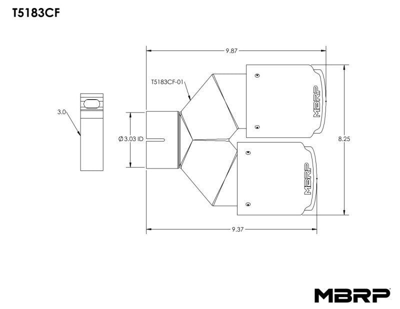 MBRP 3in ID / Dual 4in OD Out Staggered L 9.37in / R 9.87in Dual Wall Carbon Fiber Univ Exhaust Tip - MBRP PT5183CF