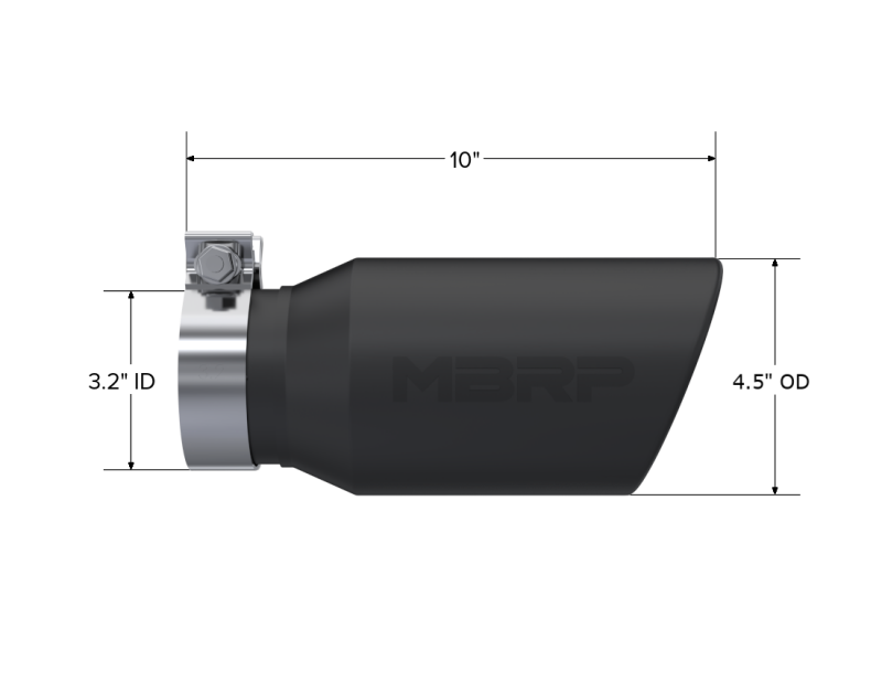 MBRP Universal Tip 4.5in OD / 3.2in Inlet / 10in Length / Angled Cut Rolled End - Black - MBRP PT5196BLK