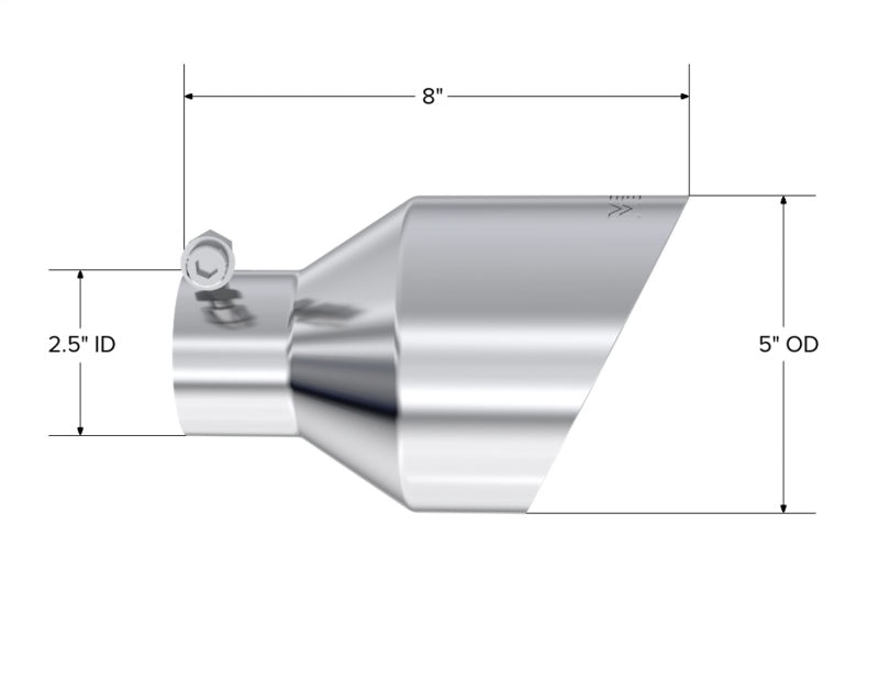 MBRP MBRP T304 SS Tip 2.5in ID, 5in OD Out, 8in Length, Angle Cut, Dual Wall