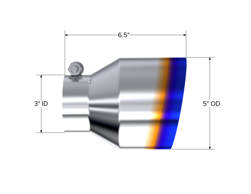 MBRP T304 Stainless Steel Burnt End Angle Cut Exhaust Tip - 3in. ID / 5in. OD / 6.5in. Length - Black Ops Auto Works