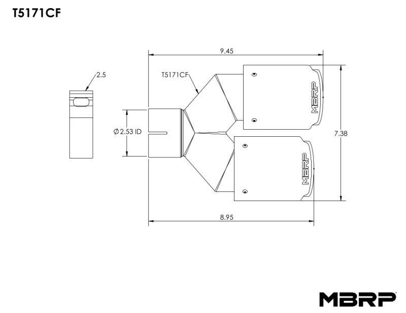 MBRP Universal Carbon Fiber Dual Tip 3.5in OD/2.5in Inlet - Black Ops Auto Works