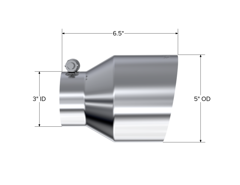 MBRP Universal T304 Stainless Steel Tip, 3in ID / 5in OD Out / 6.5in Length / Angle Cut  Single Wall - Black Ops Auto Works