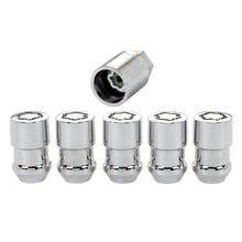 Load image into Gallery viewer, Side profile of McGard chrome cone seat wheel lock nut showing thread and hex  