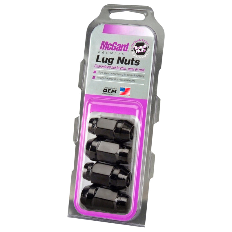 McGard Hex Lug Nut (Cone Seat Bulge Style) M12X1.5 / 3/4 Hex / 1.45in. Length (4-Pack) - Black - Black Ops Auto Works