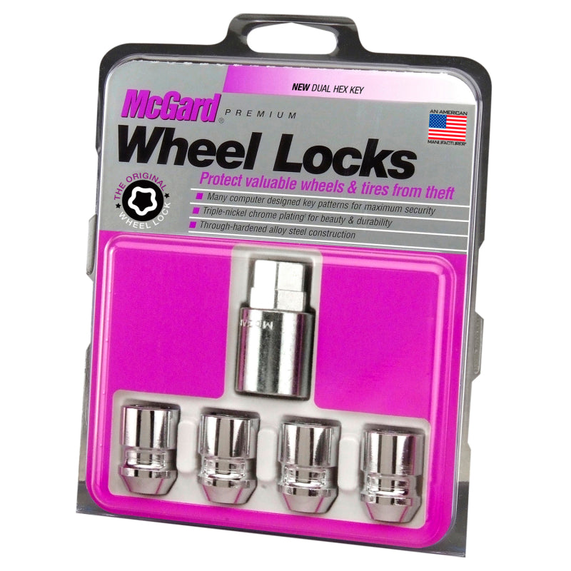 McGard Wheel Lock Nut Set - 4pk. (Cone Seat) M12X1.5 / 19mm & 21mm Dual Hex / 1.28in. L - Chrome - McGard 24157
